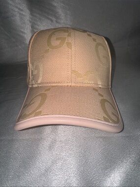 New! Gucci Jumbo GG canvas baseball hat in a light Tan and Gold colorway.